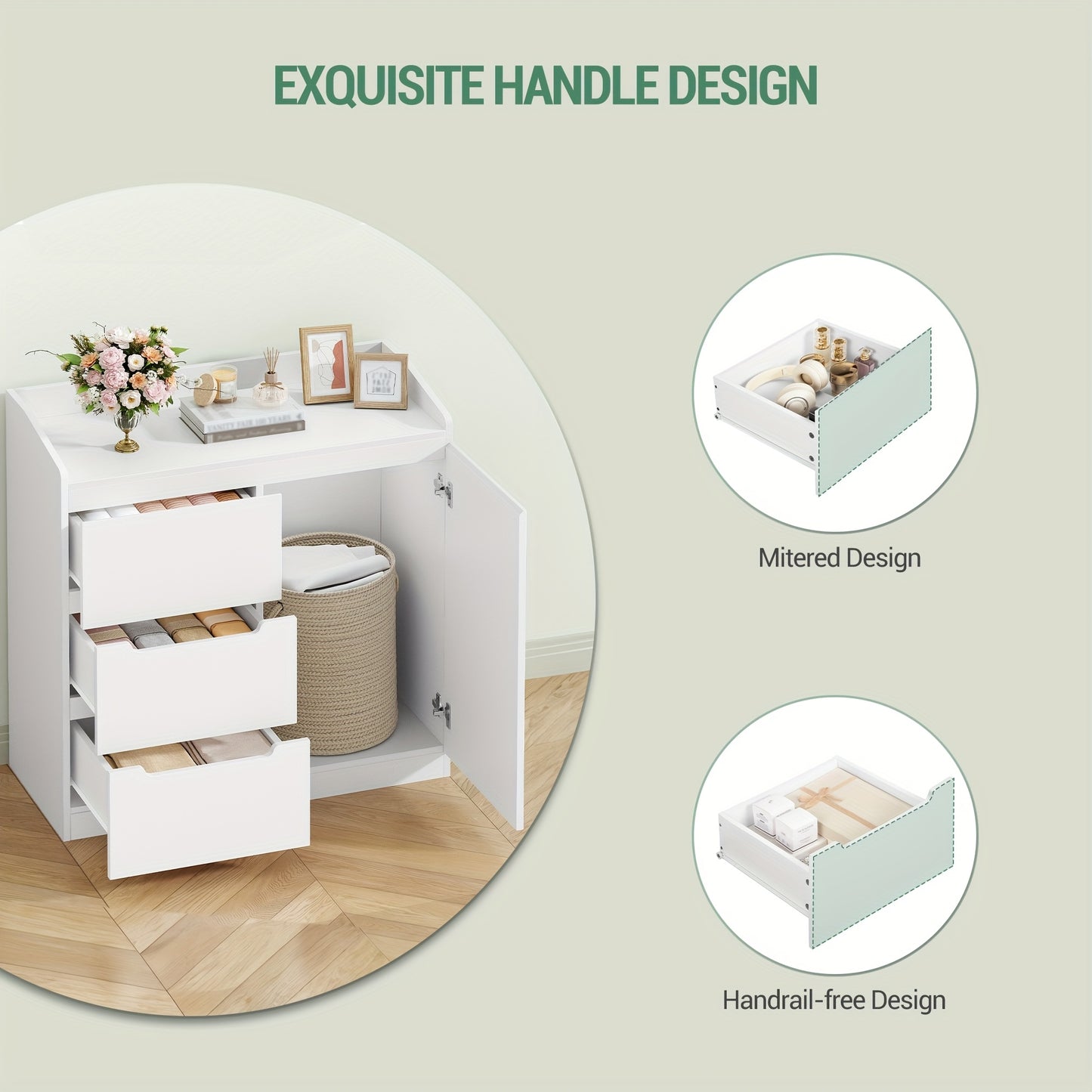 Ladekast – Ladenkast – Kommode – Opbergkast – Dressoir – Wit – 5 Lades – MDF – 40x80x87 cm – Werkblad Met Opstaande Rand – Modern Design