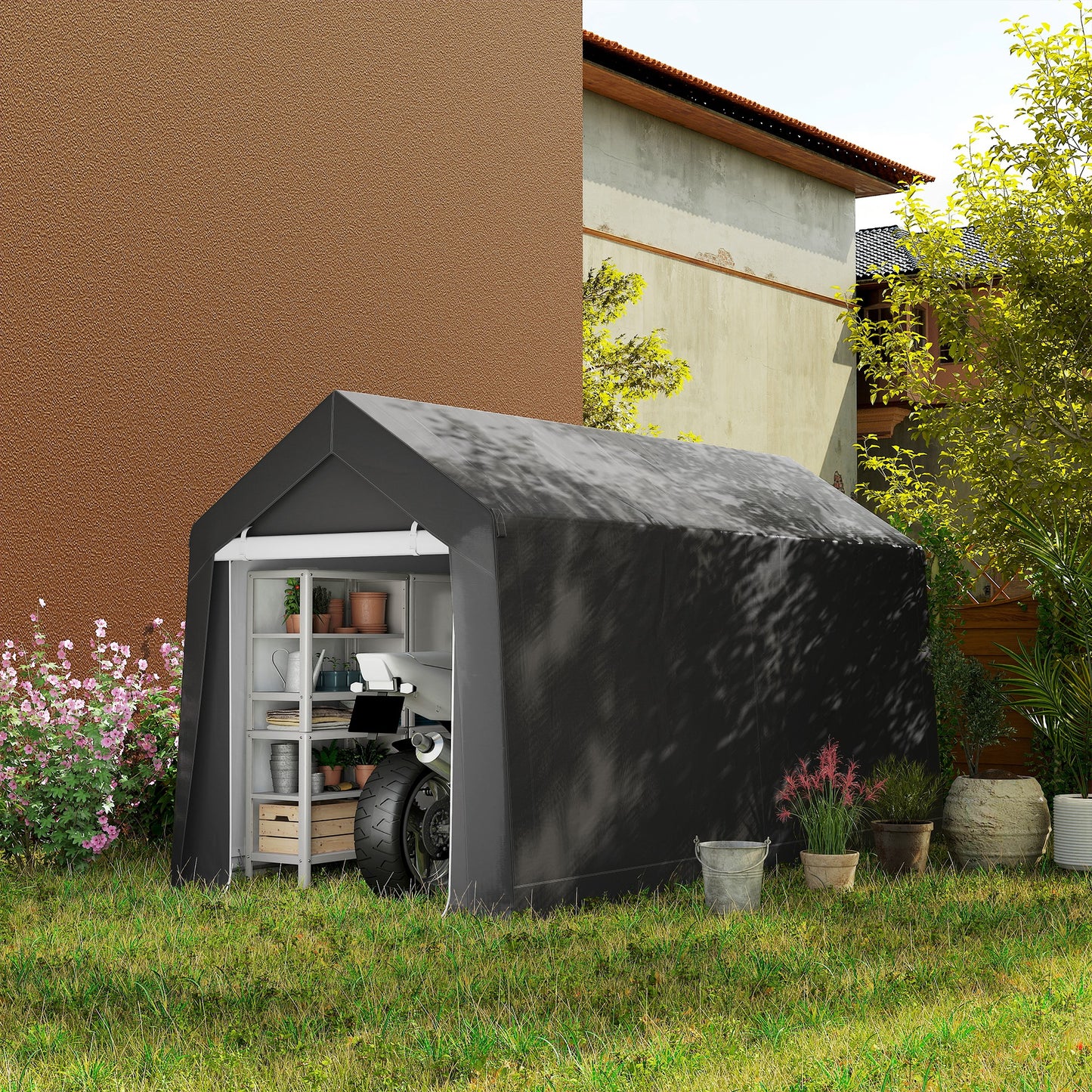 Weerbestendige Tuinkas – Kweektent – Plantenkas – Groeitent – Serre – Donkergrijs – Stevig Staalframe – UV- En Waterbestendige Hoes – Ventilatieraam – 210x360x235 cm
