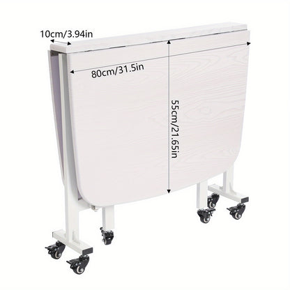 Klaptafel – Vouwtafel – Opvouwbare Tafel – Plooitafel – Bijzettafel – Drievoudig Opvouwbaar – 120x80x75 cm – Wit Met Houtnerfstructuur – Voor Binnen & Buiten Met 6 Zwenkwieltjes