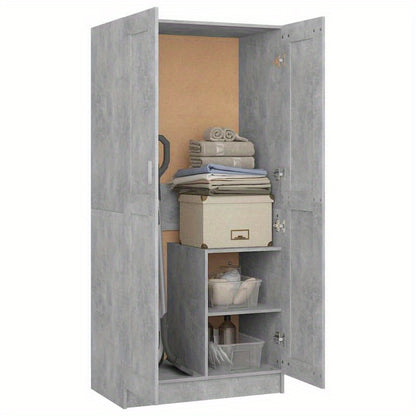 Kast – Kledingkast – Opbergkast – Bergkast – Garderobekast – Beton-grijs – Behandeld Hout – 82,5x51,5x180 cm – Vrijstaand – Weerbestendig