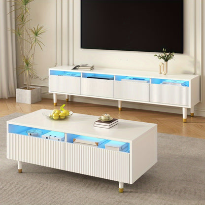 tv-meubel – tv-kast – media meubel – tv-dressoir – woonkamerset – MDF materiaal – 178x35x45 cm – wit met goud accenten
