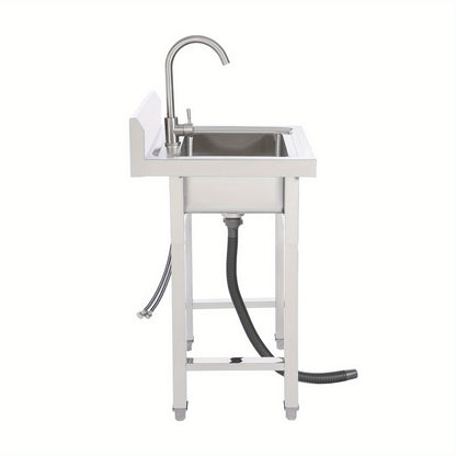 TOOL1SHOOO 201 Stainless Steel Commercial Sink Set, equipped with a 360° rotating faucet, large capacity sink dimensions of 35.0 x 30.99 x 19.0 cm, adjustable foot pads, with a filter basket and lid, suitable for cafes, rest