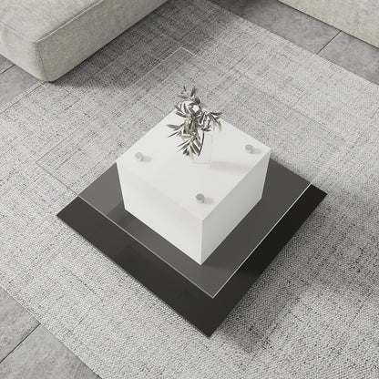 Coffee Table, Living Room Side Table, High-Gloss Glass Coffee Table, Mobile Coffee Table with Swivel Wheels, White