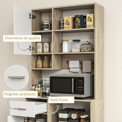 Keukenkast – Buffetkast – Opbergkast – Dressoir – Keukenbuffet – Modern Design – Verstelbare Planken – Kabelbeheer – 80x35x180 cm – Houtnerf Wit