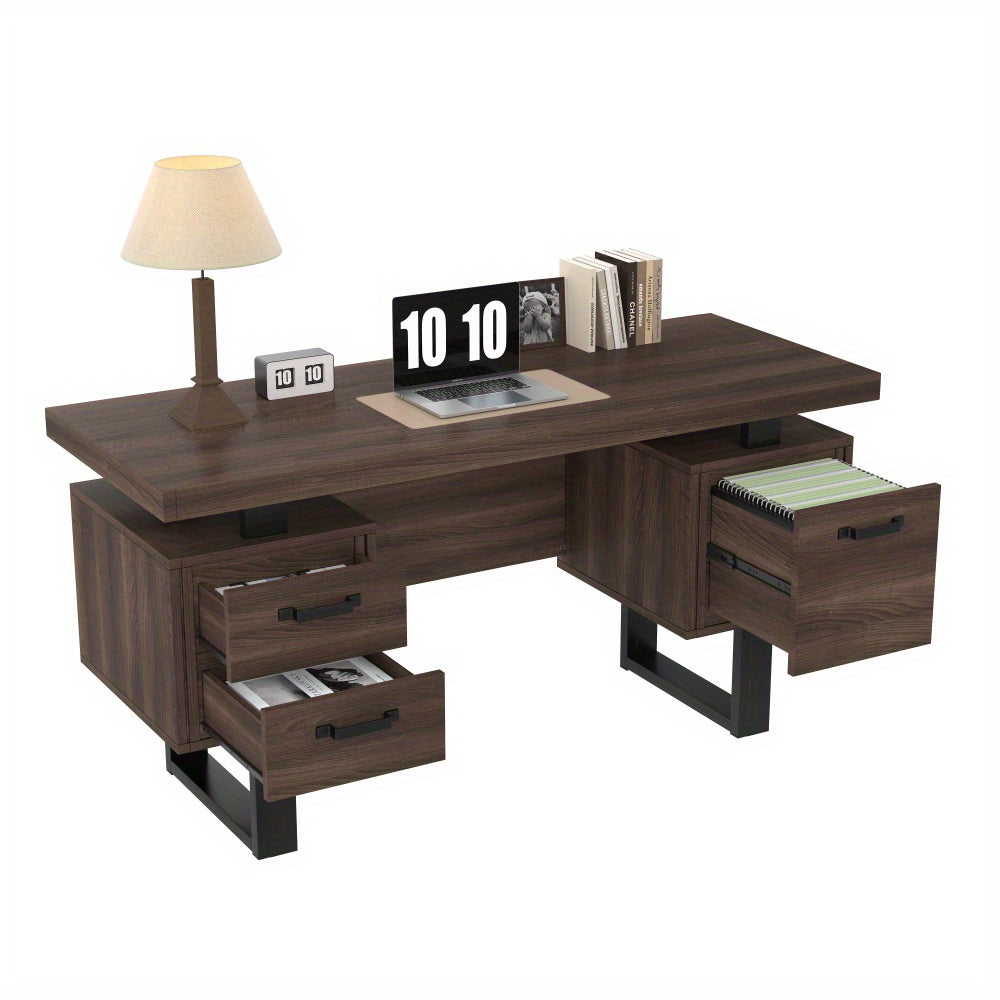 Bureau – Bureautafel – Werktafel – Computertafel – Schrijftafel – Bruin Houten Bureau – 135x54 cm – Fluisterstille Laden & Spatwaterbestendig