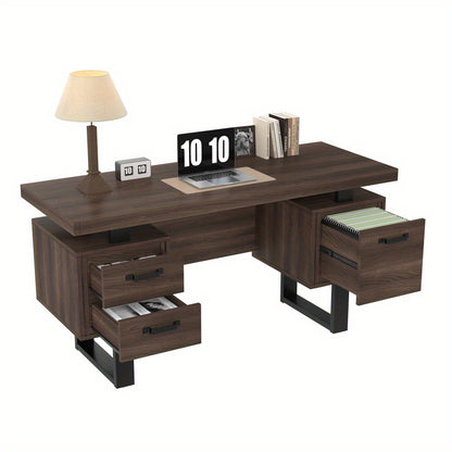 Bureau – Bureautafel – Werktafel – Computertafel – Schrijftafel – Bruin Houten Bureau – 135x54 cm – Fluisterstille Laden & Spatwaterbestendig