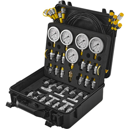 Hydraulische Druktang – Hydrauliek Meter – Drukmeter Set – Druktest Kit – Hydraulische Pressure Gauge – 5 Manometers 0-600 Bar – Roestvrij Stalen Meetinstrumenten – 13 Koppelingen Met 5 Testslangen