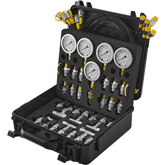 Hydraulische Druktang – Hydrauliek Meter – Drukmeter Set – Druktest Kit – Hydraulische Pressure Gauge – 5 Manometers 0-600 Bar – Roestvrij Stalen Meetinstrumenten – 13 Koppelingen Met 5 Testslangen