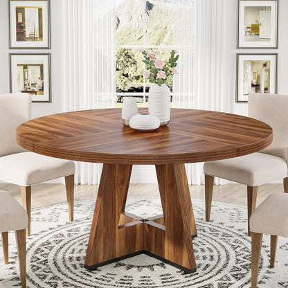 Ronde Eettafel – Keukentafel – Tafel – Eetkamertafel – Ronde Tafel – 120 cm Diameter – Stevig MDF Met Zwart Metalen X-Poot – Landelijke Bruine Afwerking