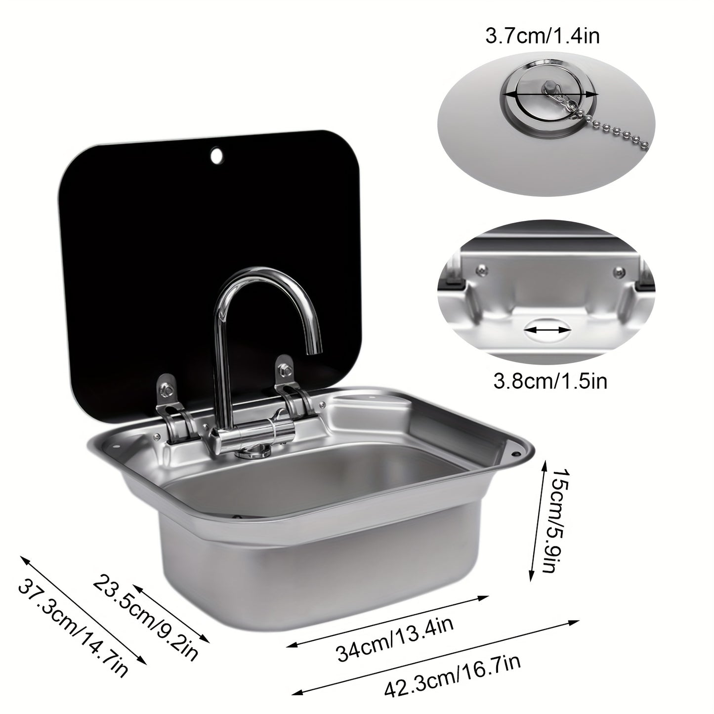 Spoelbak – Keukenspoelbak – Wasbak – Gootsteen – Enkele Spoelbak – RVS 304 & Gehard Glas – Compact Ruimtebesparend Design – Inclusief Kraan – Zilver