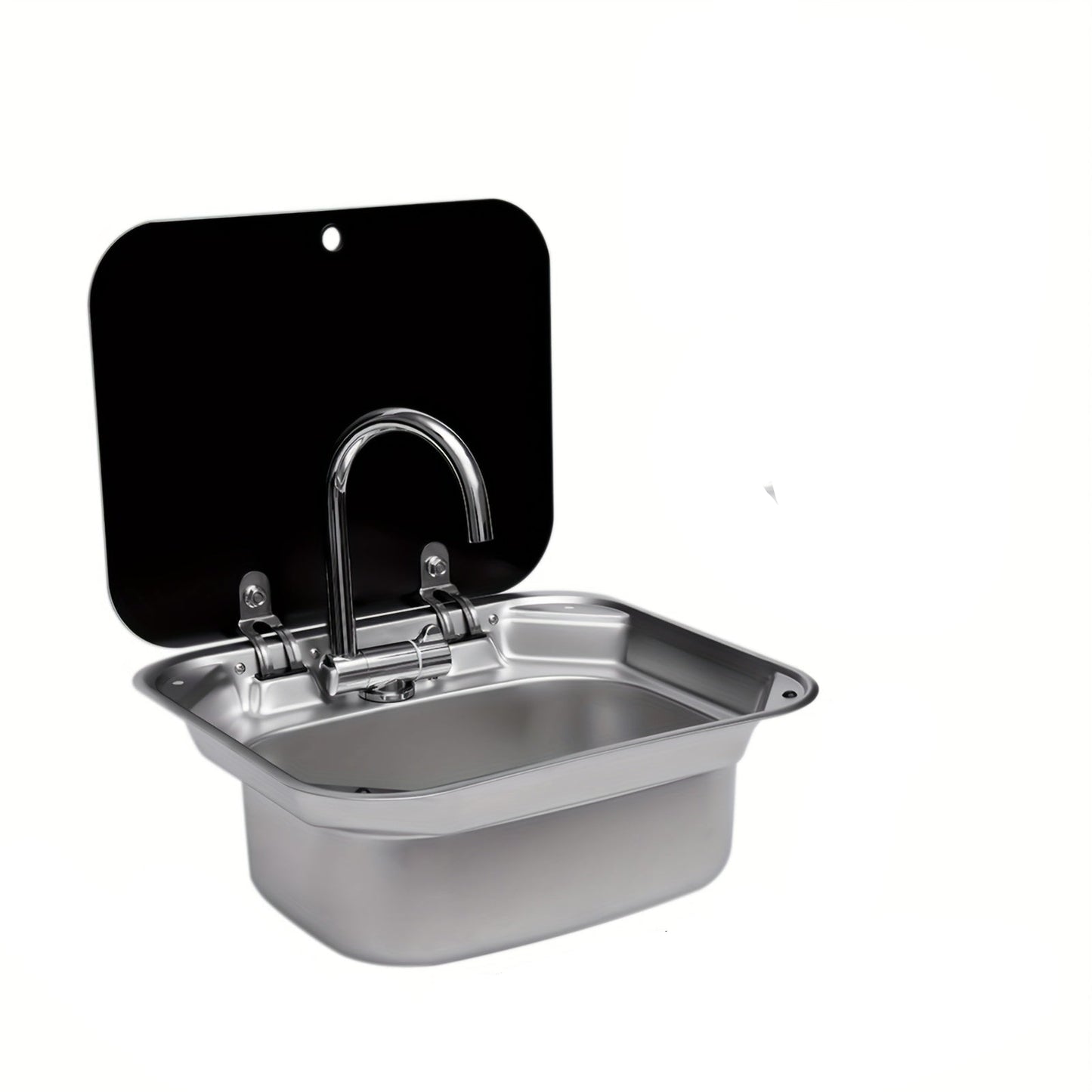 Spoelbak – Keukenspoelbak – Wasbak – Gootsteen – Enkele Spoelbak – RVS 304 & Gehard Glas – Compact Ruimtebesparend Design – Inclusief Kraan – Zilver