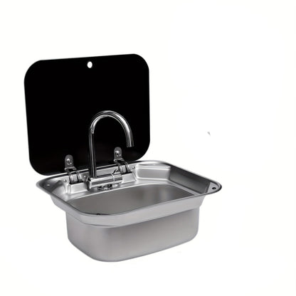Spoelbak – Keukenspoelbak – Wasbak – Gootsteen – Enkele Spoelbak – RVS 304 & Gehard Glas – Compact Ruimtebesparend Design – Inclusief Kraan – Zilver