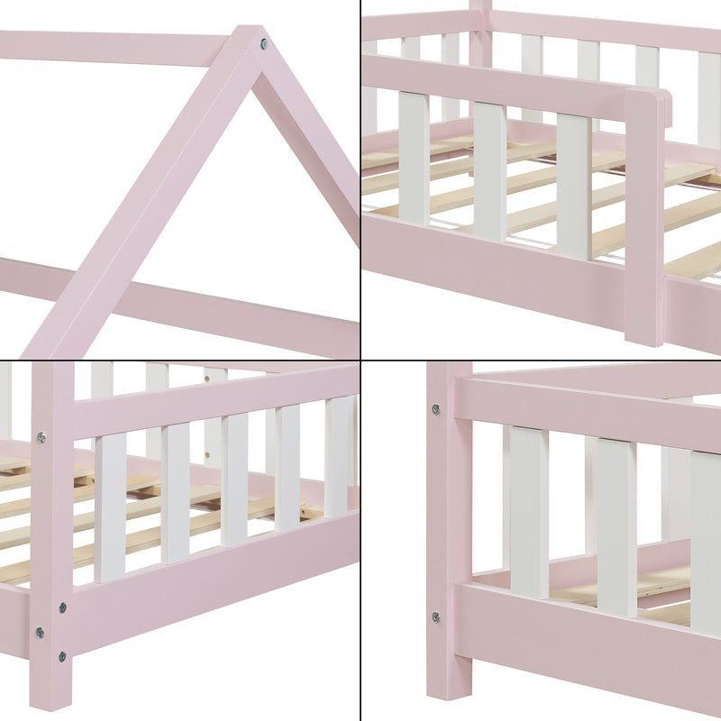 Kinderbed – Kinderbedden – Eenpersoonsbed – Hoogslaper – Stapelbed – Huisbed Design – Veilig Valbeveiliging – 90x200 cm Vurenhout