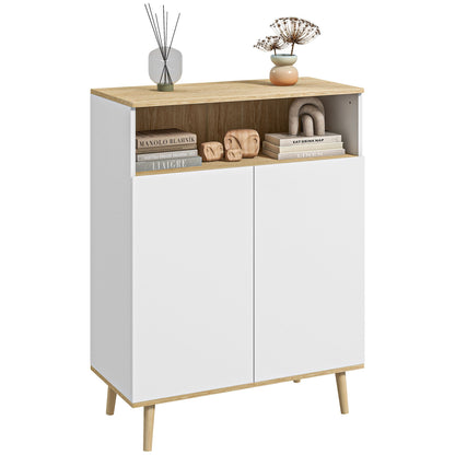 Opbergkast – Kasten – Dressoir – Woonkamerkast – Servieskast – Scandinavisch Design – Verstelbare Binnenplank – Massief Houten Poten – Wit Houtlook – 80x38x102 cm