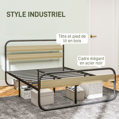 Tweepersoonsbed – Bed – Boxspring – Slaapbank – Bedframe – Industrieel Design – 140x190 cm – Stalen Frame Met Opbergruimte
