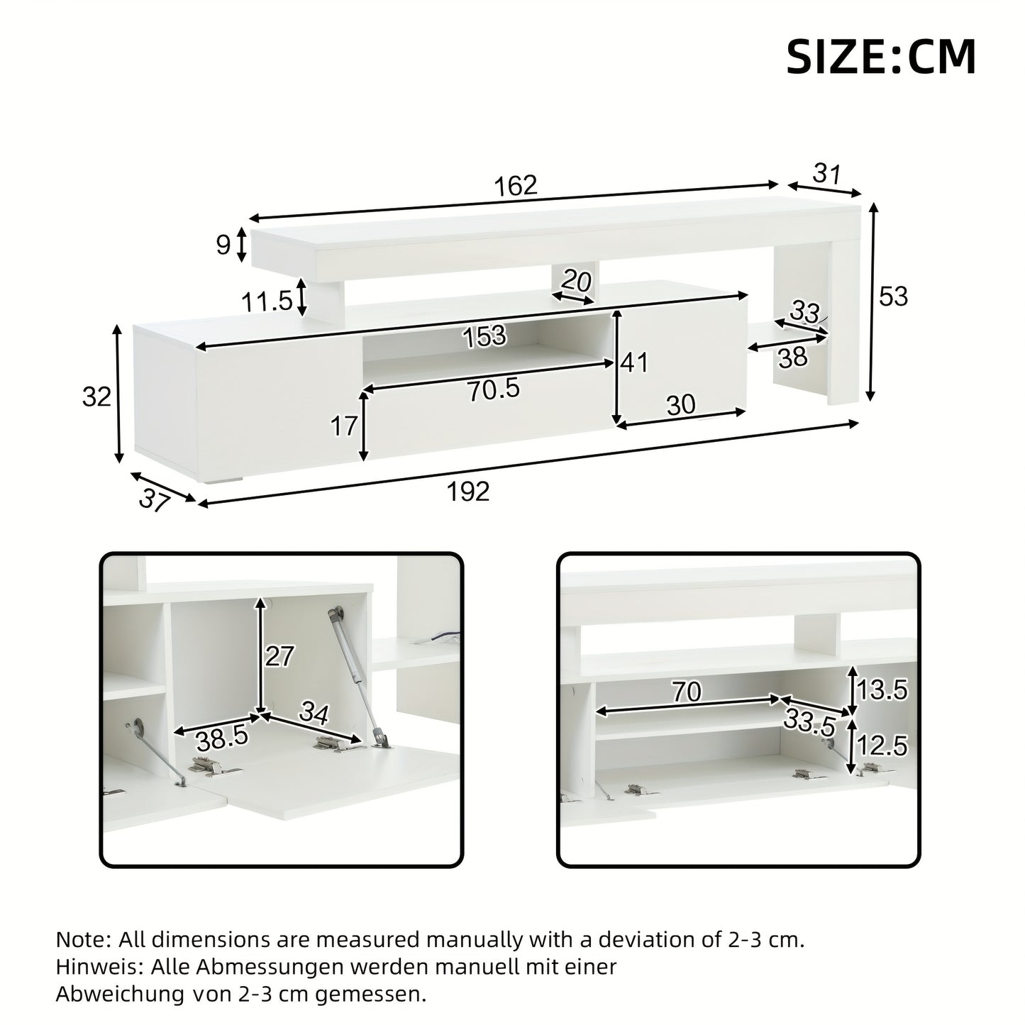Modern wit tv-meubel – TV-kast – TV-meubel – Mediameubel – Tv-dressoir – 192 cm breed – Geschikt voor televisies tot 85 inch – Duurzaam bamboe – Eenvoudige montage