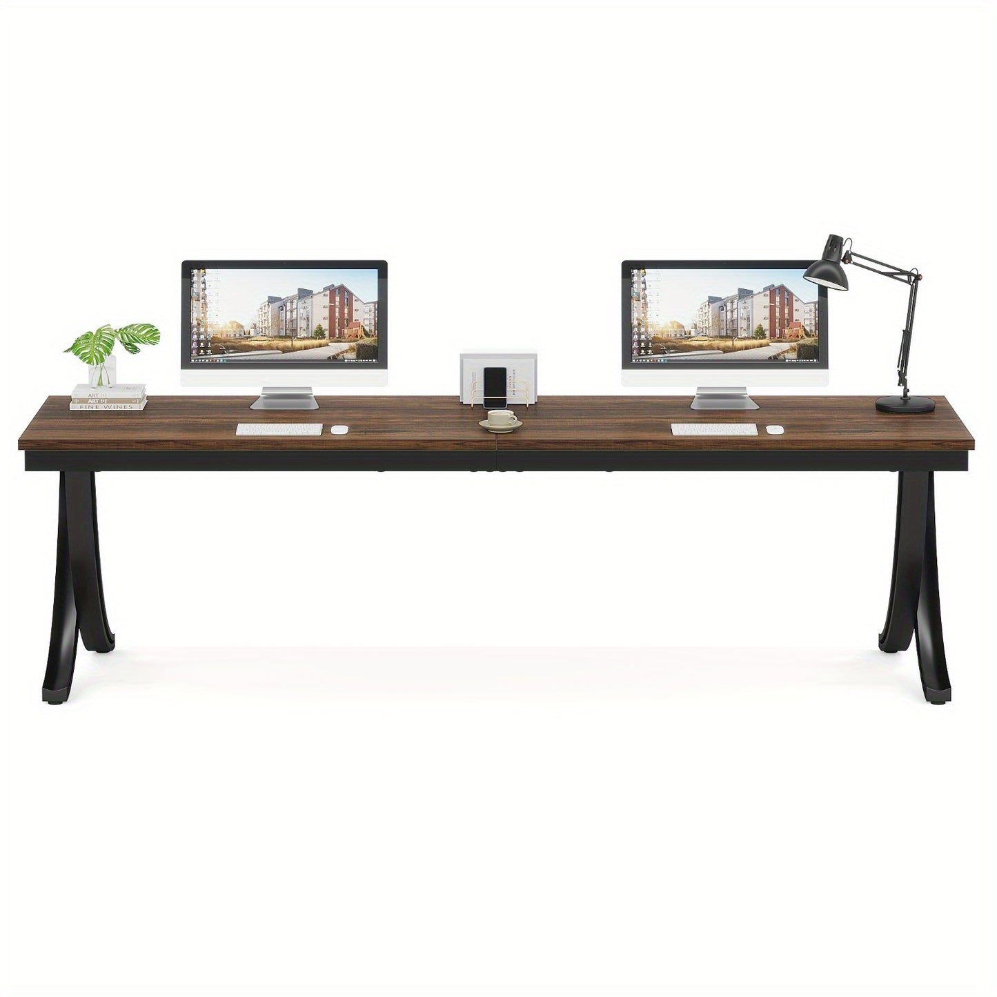 Bureau – Computertafel – Schrijftafel – Werkplek – Thuiswerkplek – Extra Lang 200 cm – Stevig Gefabriceerd Hout – Ruim Voor Twee Personen – Vrijstaand – Modern Landelijke Stijl – Bruin