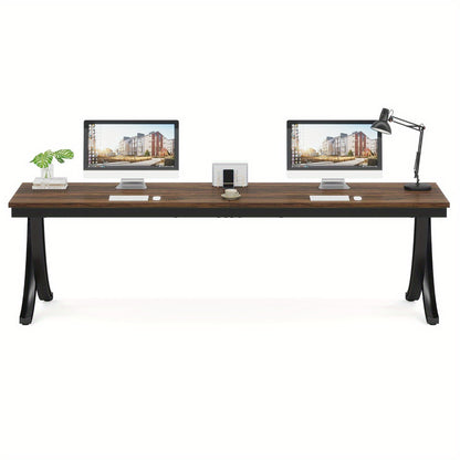 Bureau – Computertafel – Schrijftafel – Werkplek – Thuiswerkplek – Extra Lang 200 cm – Stevig Gefabriceerd Hout – Ruim Voor Twee Personen – Vrijstaand – Modern Landelijke Stijl – Bruin