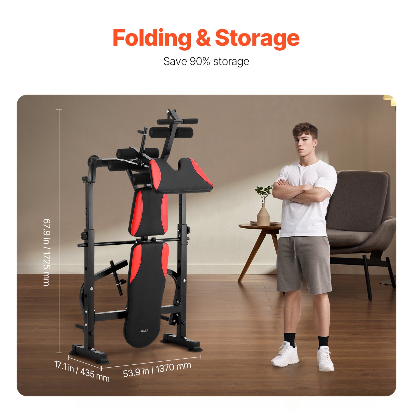 Bankdrukbank – Halterbank – Fitnessbank – Trainingsbank – Fitness bench – Verstelbaar en Inklapbaar – Stevig Stalen Frame – Max. Belastbaar Gewicht 300 kg