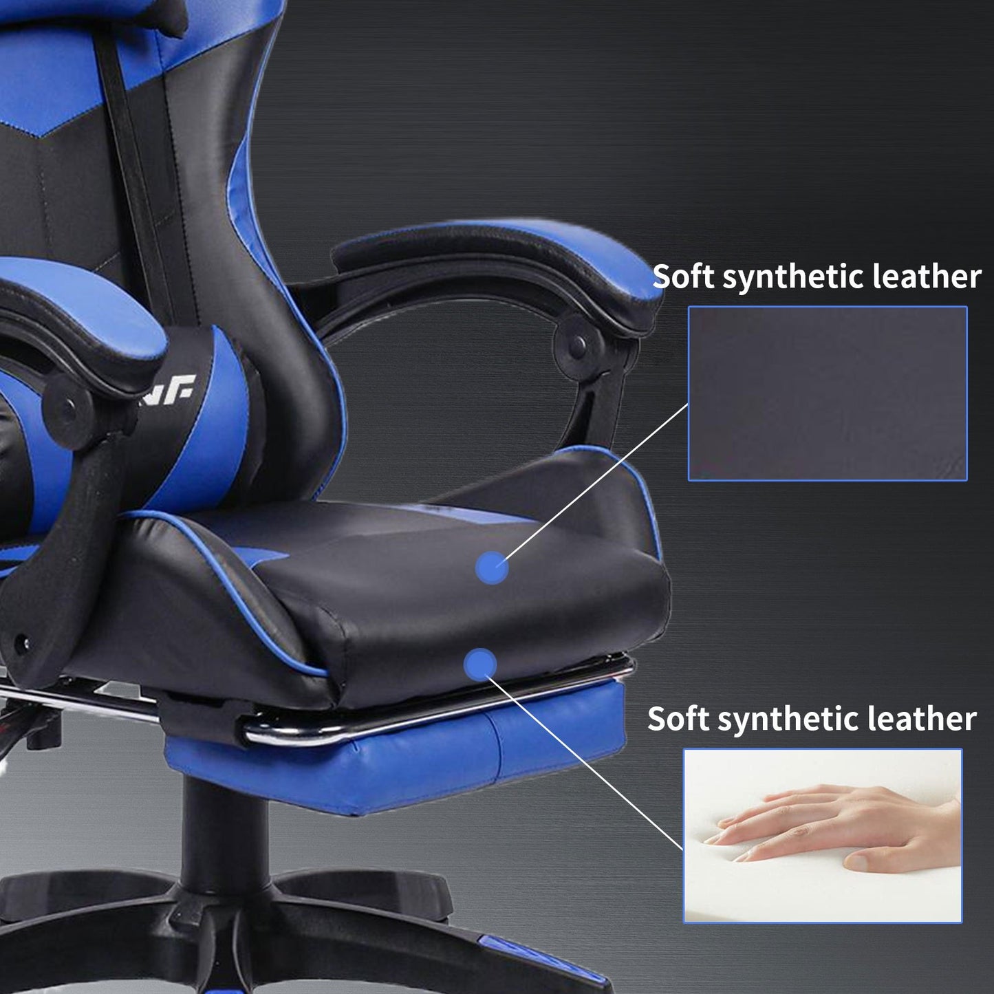 Ergonomische Gamingstoel – Bureaustoel – Gamedraaistoel – Werkstoel – Bureauzetel – Met Verstelbare Voetsteun – 360° Draaibaar Met Hoofdsteun - Blauw