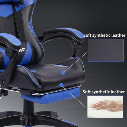 Ergonomische Gamingstoel – Bureaustoel – Gamedraaistoel – Werkstoel – Bureauzetel – Met Verstelbare Voetsteun – 360° Draaibaar Met Hoofdsteun - Blauw