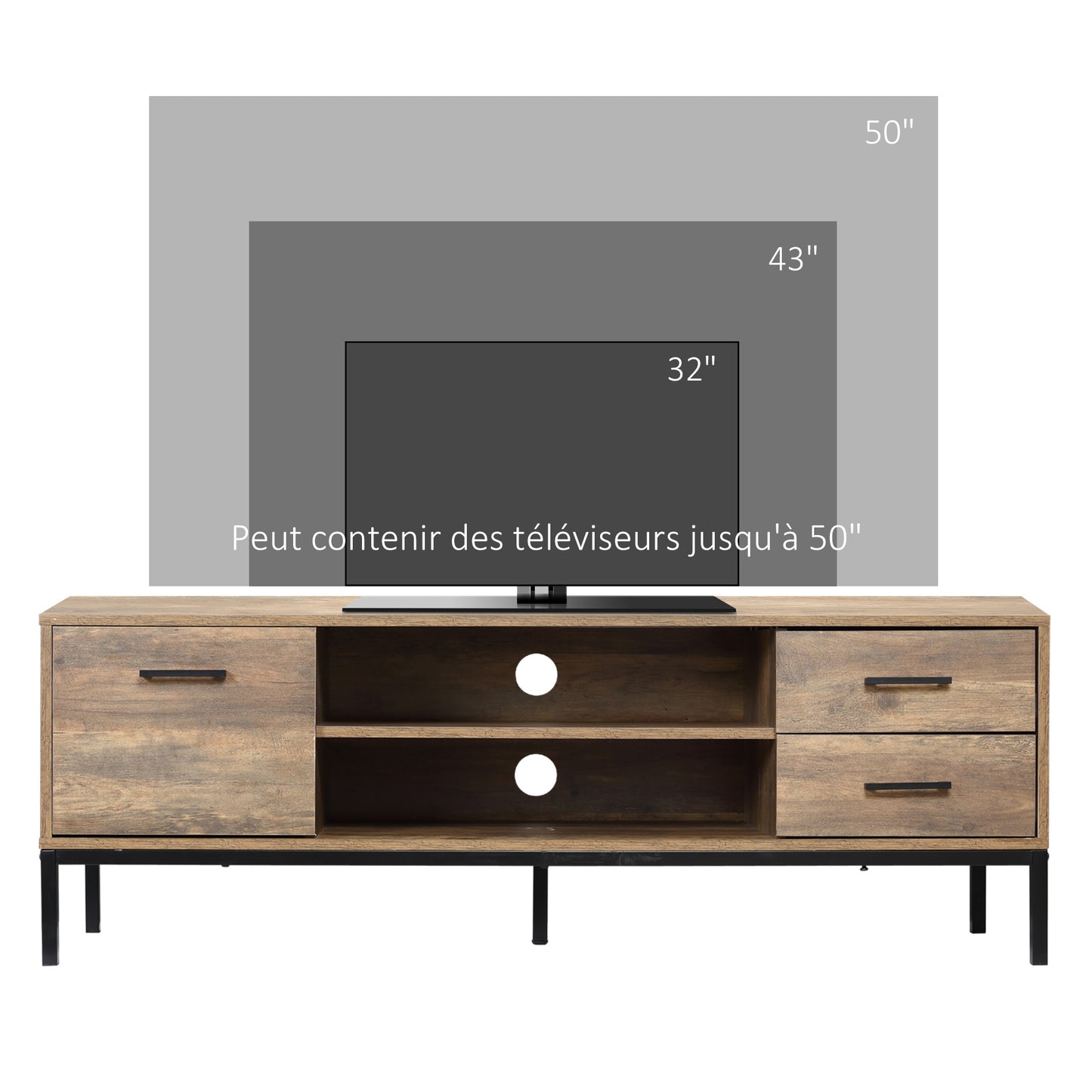 TV Meubel – TV Kast – TV Dressoir – Lowboard – Media Meubel – Industrieel Design – Geschikt voor TV Tot 50 Inch – MDF Metalen Frame 132x39x45,5 cm