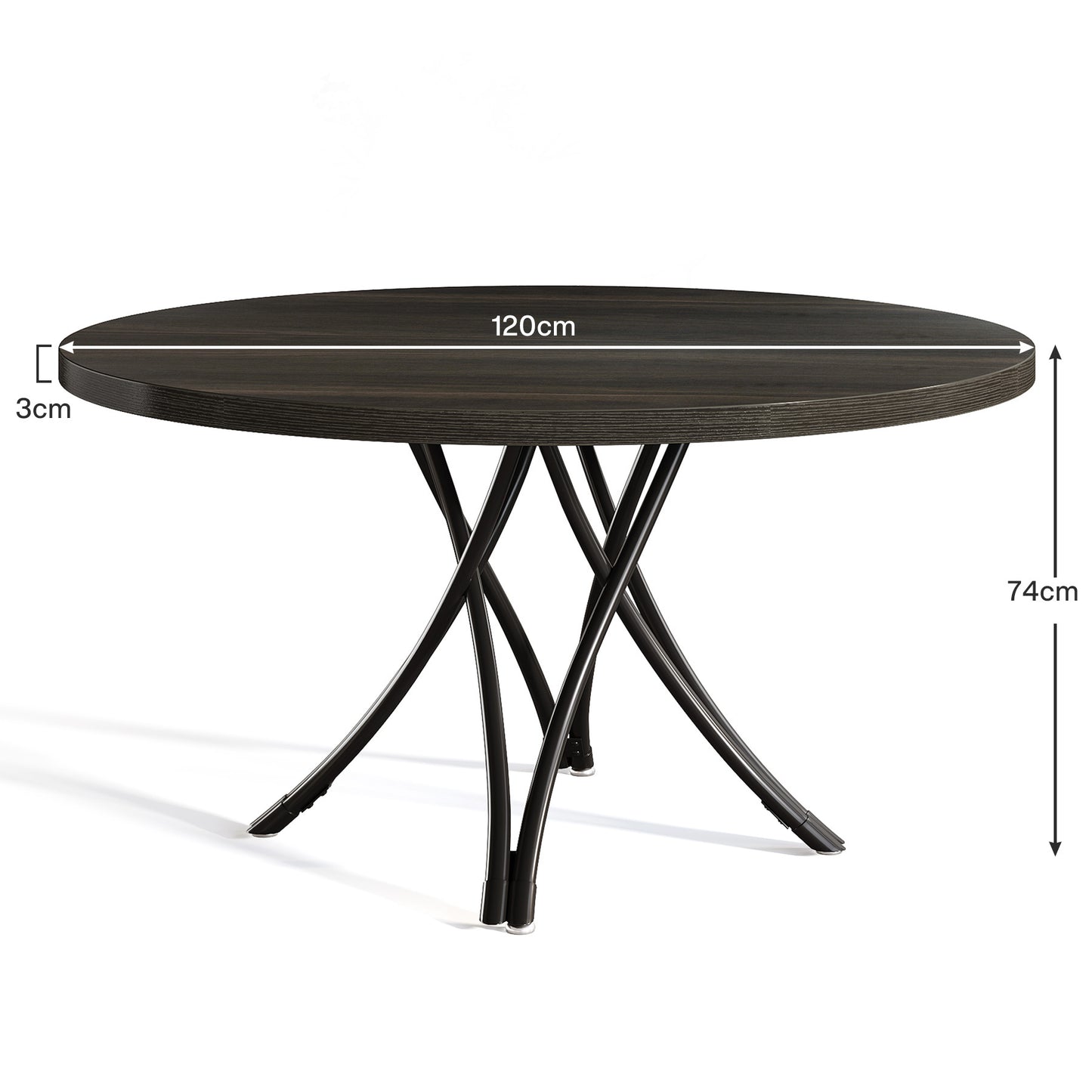 Round Dining Table for 4–6 People, 120 cm, Modern Kitchen Table with Cross-Leg Design, Easy Installation, for Kitchen or Dining Room, 120 × 120 × 75 cm, Black