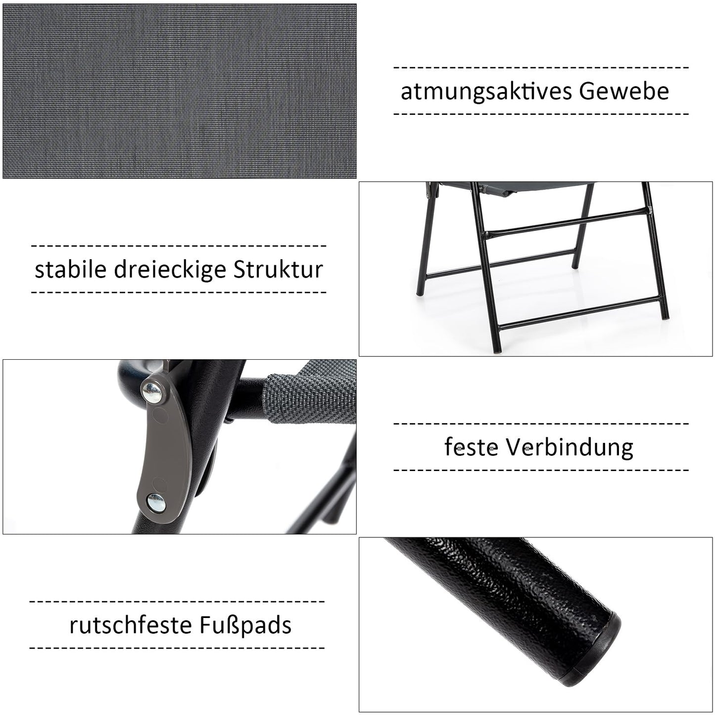 Tuinstoelen – Inklapbare Stoelen – Balkonstoelen – Tuinstoel Set – Campingstoelen – Stevig Metalen Frame – Ademend en Lichtgewicht Textiel