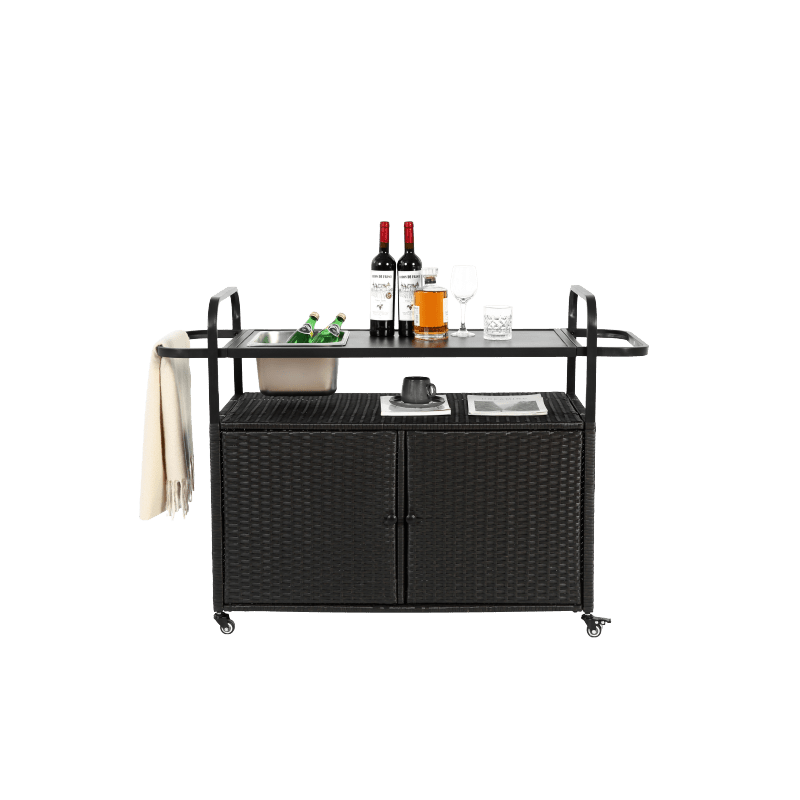 Barkar – Outdoor Bartafel – Serveerwagen – Trolley – Bar Cart – Waterbestendig Stalen Blad – Verstelbare Zwenkwielen met Remmen