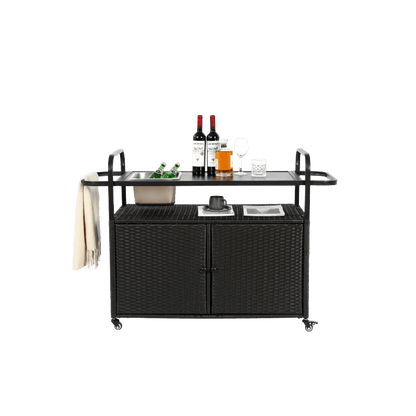 Barkar – Outdoor Bartafel – Serveerwagen – Trolley – Bar Cart – Waterbestendig Stalen Blad – Verstelbare Zwenkwielen met Remmen