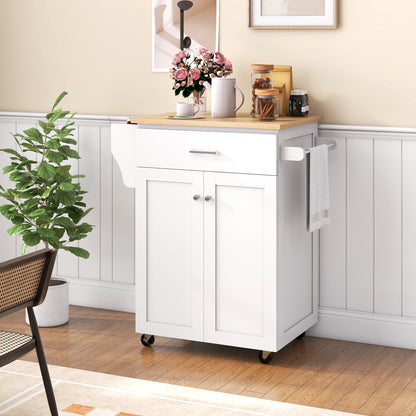 Keukentrolley – Serveerwagen – Keukenwagen – Keukenrek – Opbergtrolley – Wit – In hoogte verstelbaar plankje – Verrijdbaar met remmen