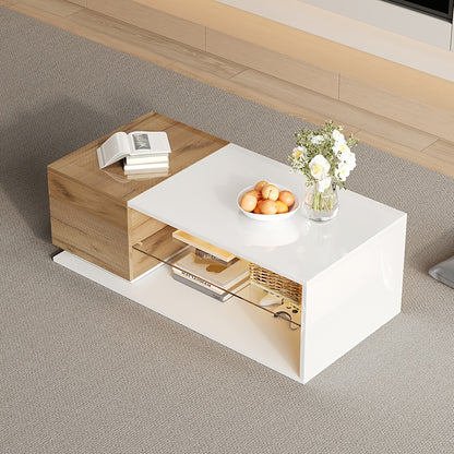 Salontafel – Koffietafel – Woonkamertafel – Tafeltje – Design Tafel – Two-Tone Hoogglans Glas – Compact Met Opbergruimte – Duurzaam & Eenvoudig Te Montateren