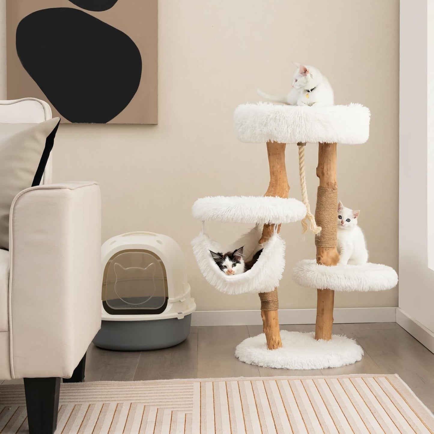 Krabpaal – Kattenboom – Kattenmeubel – Krabton – Kattentoren – 87 cm Hoog – Massief Hout Met Sisal & Jute