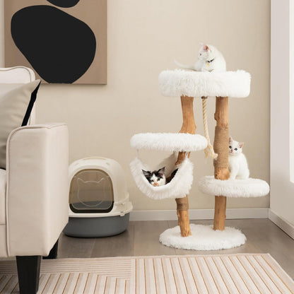 Krabpaal – Kattenboom – Kattenmeubel – Krabton – Kattentoren – 87 cm Hoog – Massief Hout Met Sisal & Jute
