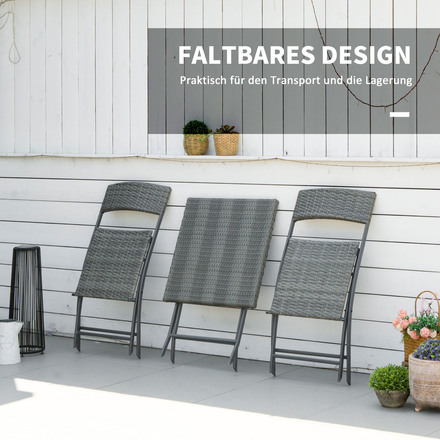 Bistroset – Tuinset – Balkonset – Tuinmeubel – Tuintafelset – Polyrattan – Compact – Voor 2 Personen – Grijs