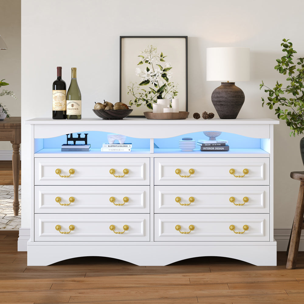 Opbergkast – Ladenkast – Sideboard – Dressoir – Kast Wit – Modern Design – 6 Laden – 120 cm Breedte