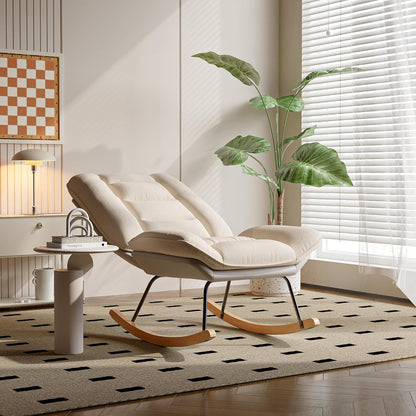 Schommelstoel – Relaxstoel – Ligstoel – Loungestoel – Creme Wit – 12-Posities Verstelbare Rugleuning – Dubbel Laags Technisch Stofontwerp