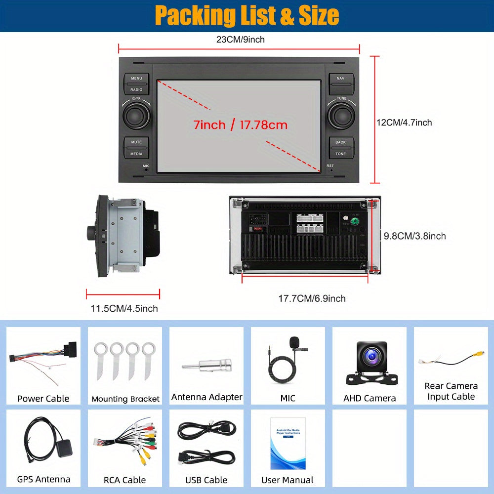 [6G+128G] 8-Core Android Car Radio for Ford Transit/ Fiesta/ Focus/ for Galaxy/ Mondeo/ C-Max/ S-Max Connect with Carplay Android Car, 17.78 cm Touchscreen with Bluetoo Navigation WiFi FM/ RDS Reversing, Incar Connectivity, V
