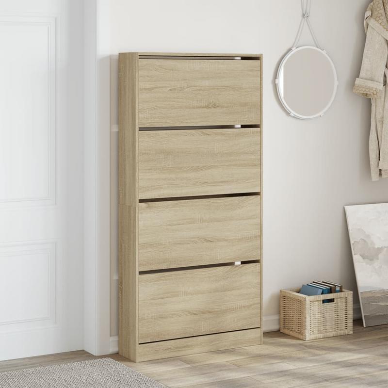 Schoenenkast – Schoenenopberger – Schoenenrek – Halmeubel – Opbergkast – Modern – 4 Kleppen – Ruimtebesparend Design – Sonoma Eikenhout