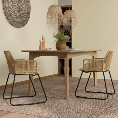 Eetkamerstoel – Keukenstoel – Rattanstoel – Bistrostoel – Stoel Met Stalen Onderstel – Bohemian Vintage Industrieel Design – Gevlochten Touw Zitting – Antislip Poten – 56x59x74 cm – Set Van 2