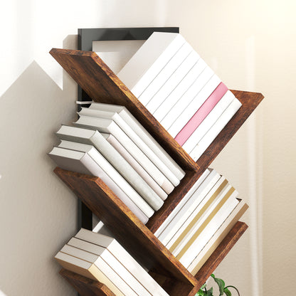Boekenplank Vloerstaand – Boekrek – Opberger – Boekenhouder – Vakkenkast – Rustiek Bruin – Boomvorm Met 9 Niveaus – Ruimtebesparend Smal Design