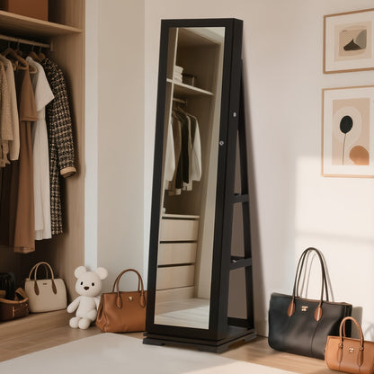 360° Draaibare Sieradencabinet – Sieradenkast – Make-up Organizer – Opbergkast – Sieradenrek – Volledige Spiegel – Duurzaam Houten Materiaal – Verticale Ruimtebesparende Stijl – Natuurlijke Houtkleur