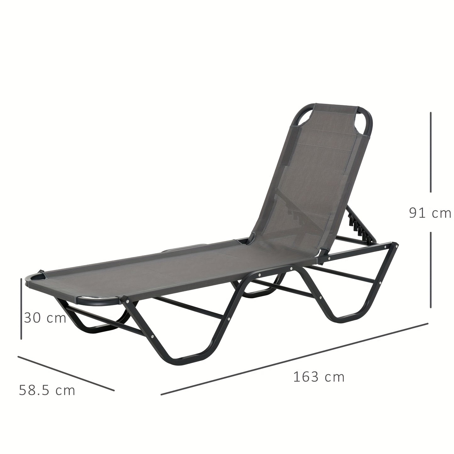 Vouwstoel – Ligstoel – Tuinstoel – Strandstoel – Buitenstoel – Aluminium Frame – 5 Verstelbare Secties – Grijs Zwart – 163x58,5x91 cm