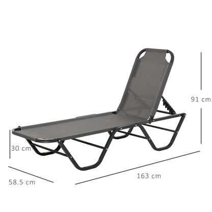 Vouwstoel – Ligstoel – Tuinstoel – Strandstoel – Buitenstoel – Aluminium Frame – 5 Verstelbare Secties – Grijs Zwart – 163x58,5x91 cm