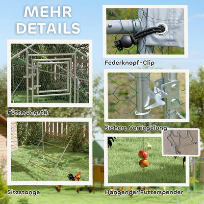 Kippenren – Kipphok – Hennenhok – Kippenhok – Pluimveehok – Grote Robuuste Kippenren – Automatische Voederbak – UV-Bestendig Zeil