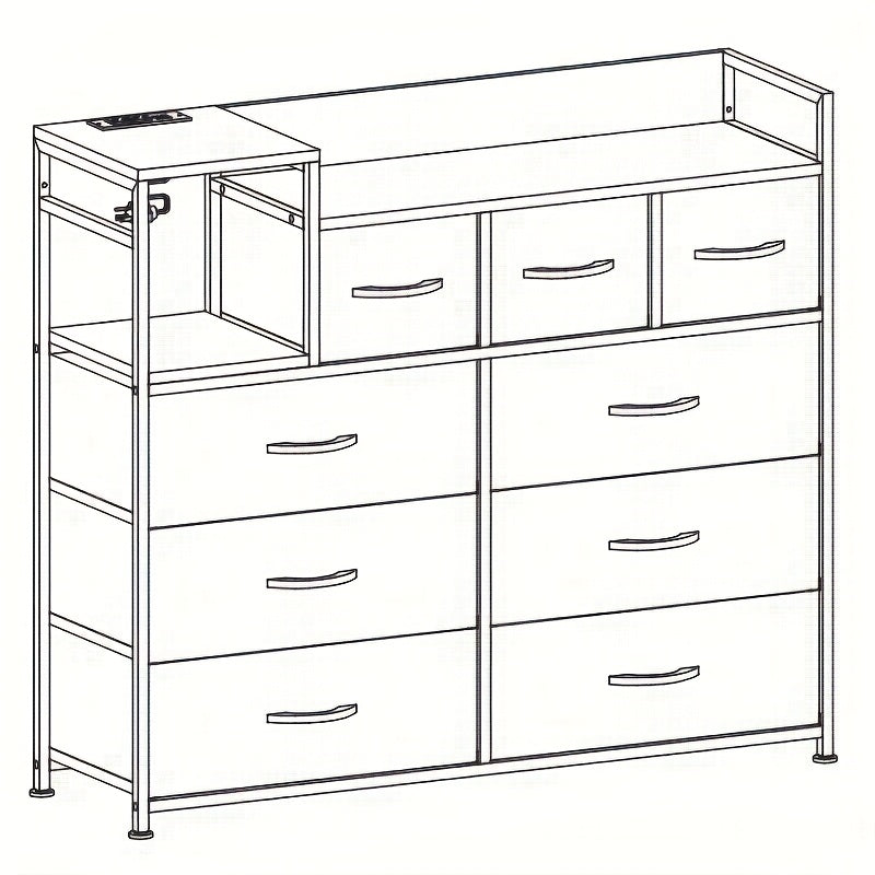 39-inch Wide Modern Dresser with 9 Spacious Drawers - Freestanding Storage Cabinet with Black & Brown Finish, MDF & Metal Construction, Rustic Contemporary Design TV Stand, Nightstand, Sideboard for Bedroom, Living Room, Hall