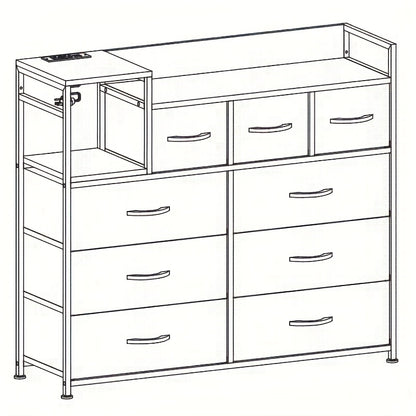 39-inch Wide Modern Dresser with 9 Spacious Drawers - Freestanding Storage Cabinet with Black & Brown Finish, MDF & Metal Construction, Rustic Contemporary Design TV Stand, Nightstand, Sideboard for Bedroom, Living Room, Hall