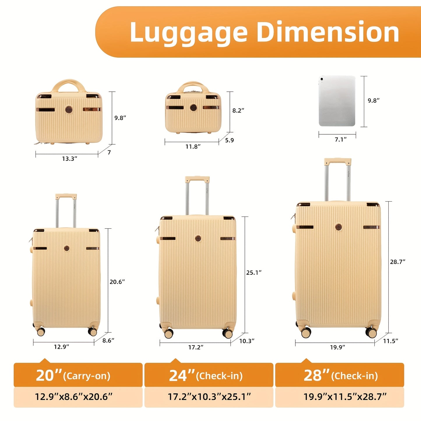 Koffer – Reiskoffer – Handbagage – Trolley – Valies – Hardcase ABS – Aluminium Handvat – 360º Zwenkwielen – Combinatieslot – Diverse Maten 12-28 inch