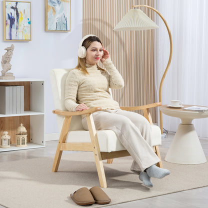 Fauteuil – Zitzak – Loungestoel – Relaxstoel – Draaifauteuil – Gestoffeerd – Schuimvulling – Rubberen Houten Frame – Crèmewit