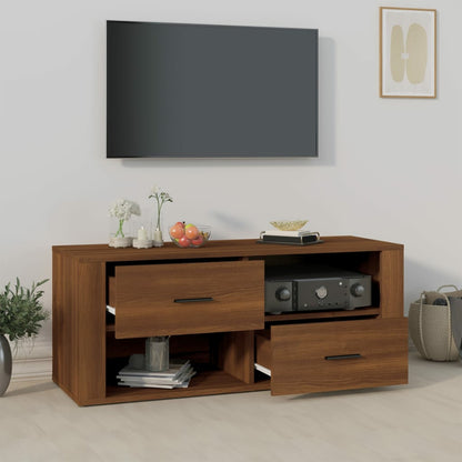 TV Cabinet Brown Oak 100x35x40cm Engineered Wood TV Stand Entertainment Center with Storage, Media Television Table for Living Room Bedroom